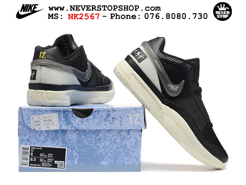 Giày bóng rổ nam nữ Nike Ja 1 Đen Trắng hàng đẹp siêu cấp replica 1:1 giá rẻ tại NeverStop Sneaker Shop Quận 3 HCM