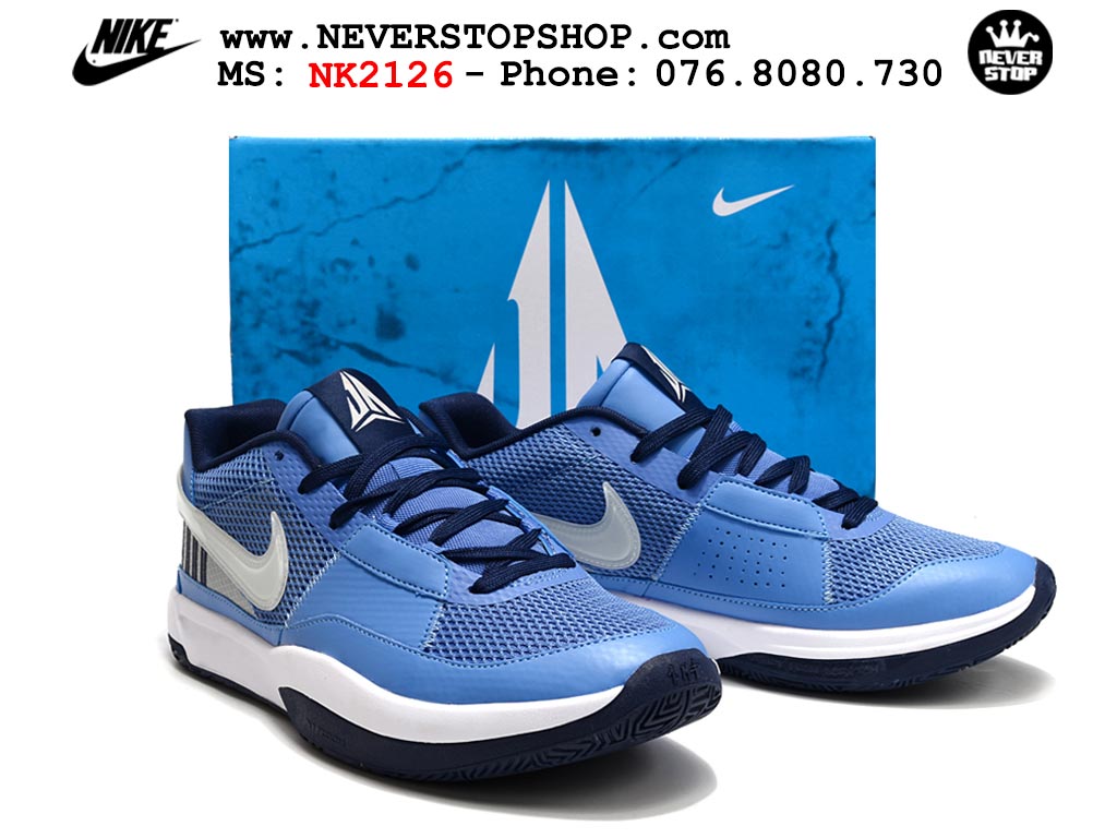 Giày bóng rổ nam nữ Nike Ja 1 Xanh Trắng hàng đẹp siêu cấp replica 1:1 giá rẻ tại NeverStop Sneaker Shop Quận 3 HCM