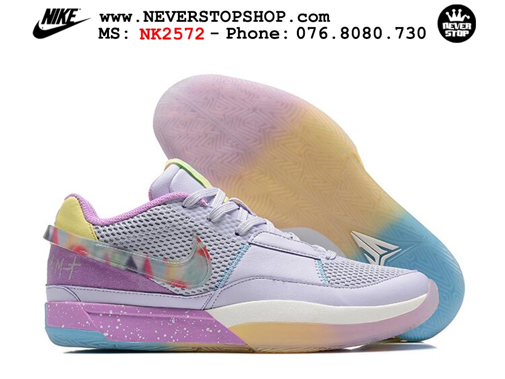 Giày bóng rổ nam nữ Nike Ja 1 Vàng Tím hàng đẹp siêu cấp replica 1:1 giá rẻ tại NeverStop Sneaker Shop Quận 3 HCM