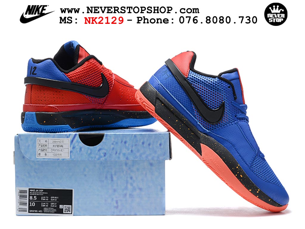 Giày bóng rổ nam nữ Nike Ja 1 Xanh Dương Đỏ hàng đẹp siêu cấp replica 1:1 giá rẻ tại NeverStop Sneaker Shop Quận 3 HCM