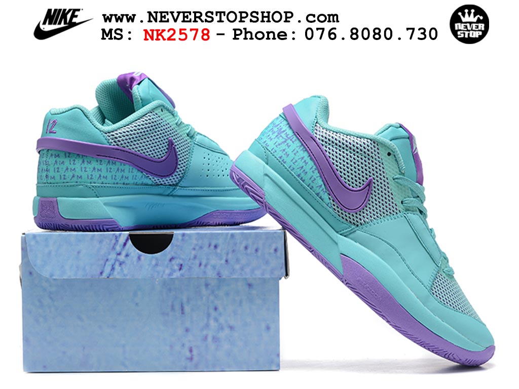 Giày bóng rổ nam nữ Nike Ja 1 Xanh Tím hàng đẹp siêu cấp replica 1:1 giá rẻ tại NeverStop Sneaker Shop Quận 3 HCM