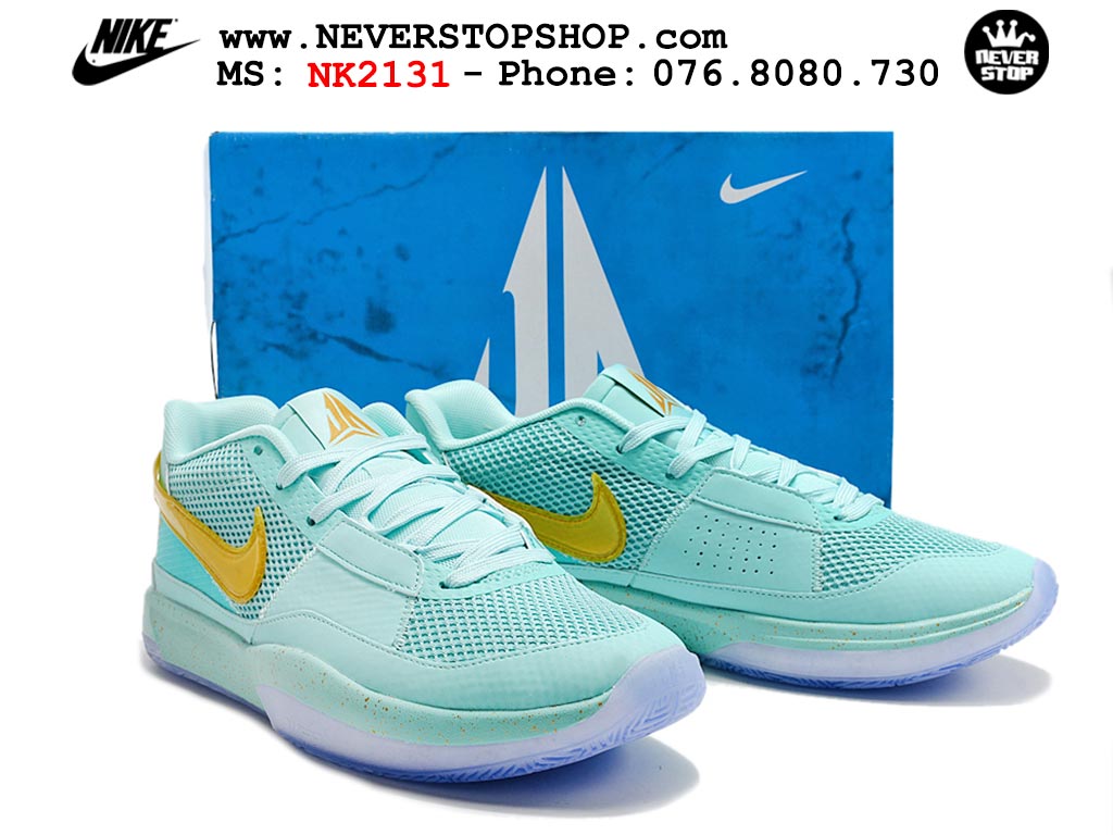Giày bóng rổ nam nữ Nike Ja 1 Xanh Vàng hàng đẹp siêu cấp replica 1:1 giá rẻ tại NeverStop Sneaker Shop Quận 3 HCM