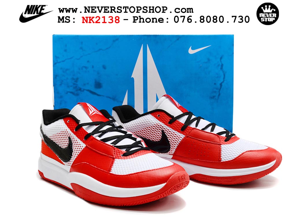 Giày bóng rổ nam nữ Nike Ja 1 Trắng Đỏ hàng đẹp siêu cấp replica 1:1 giá rẻ tại NeverStop Sneaker Shop Quận 3 HCM