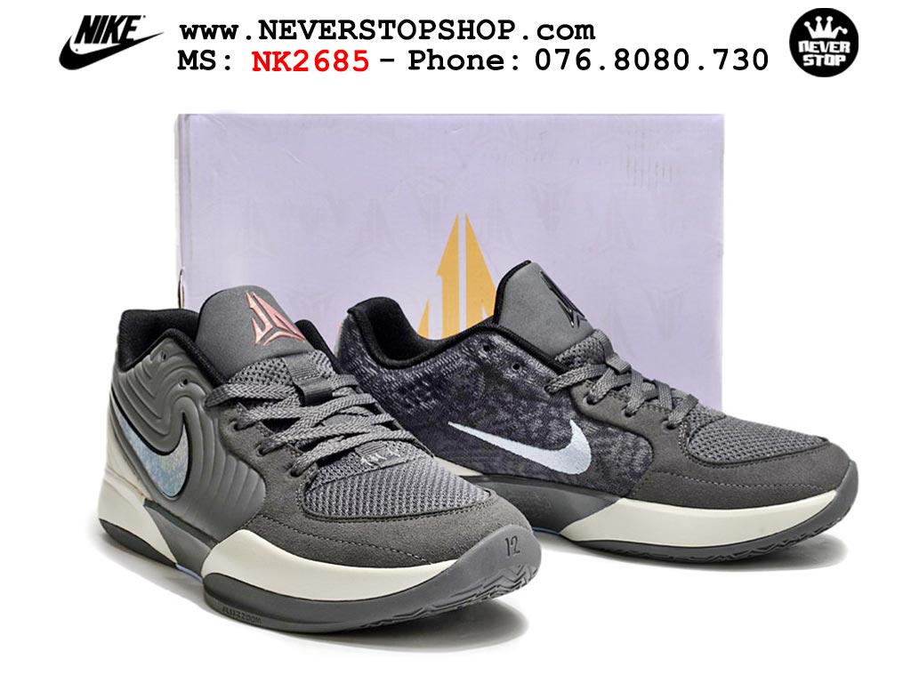 Giày thể thao nam nữ Nike Ja 2 Xám Trắng bản best quality siêu cấp replica 1:1 giá rẻ tại NeverStop Sneaker Shop Quận 3 HCM