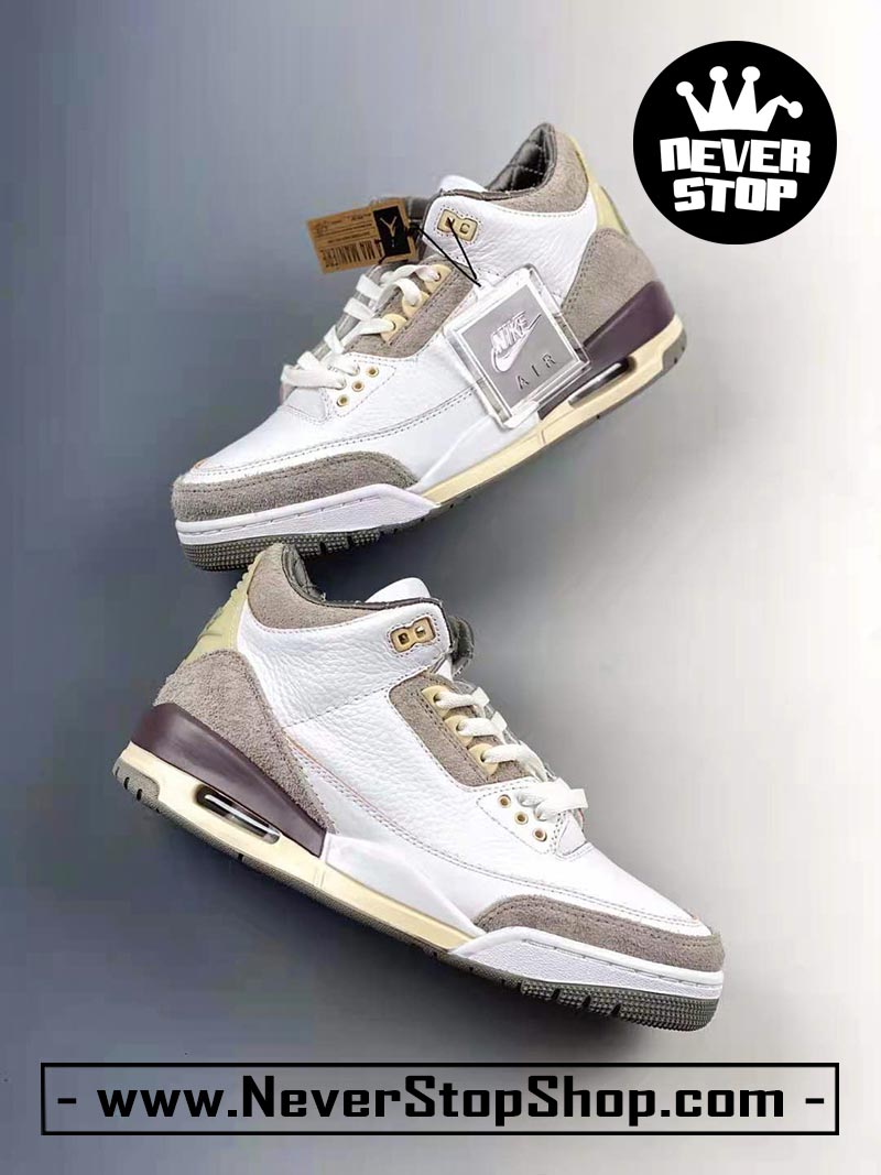 Giày bóng rổ Nike Jordan 3 Trắng Xám bản đẹp chuẩn replica 1:1 authentic giá rẻ tại NeverStop Sneaker Shop Quận 3 HCM