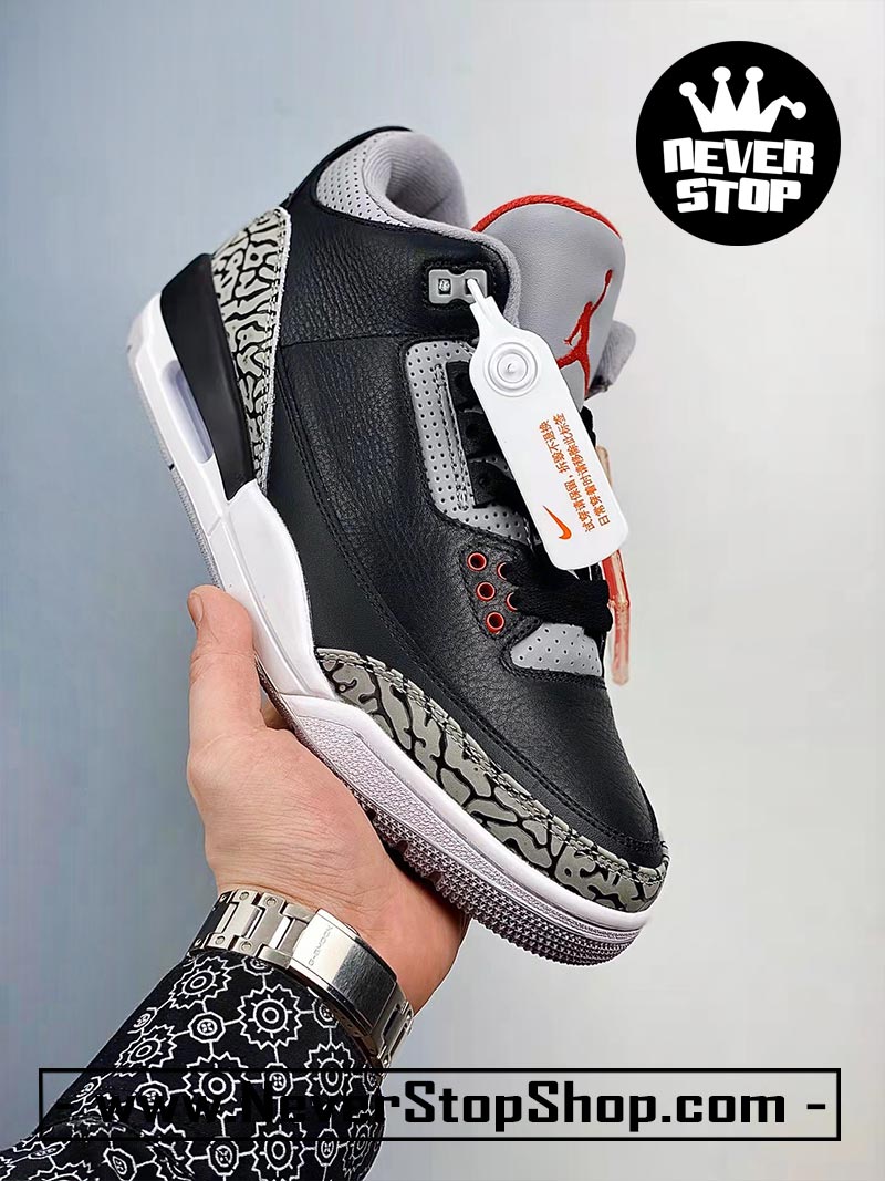 Giày bóng rổ Nike Jordan 3 Đen Xi Măng bản đẹp chuẩn replica 1:1 authentic giá rẻ tại NeverStop Sneaker Shop Quận 3 HCM