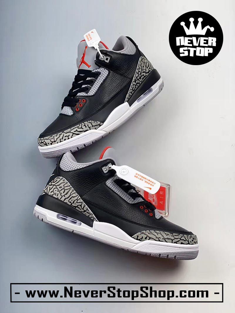 Giày bóng rổ Nike Jordan 3 Đen Xi Măng bản đẹp chuẩn replica 1:1 authentic giá rẻ tại NeverStop Sneaker Shop Quận 3 HCM