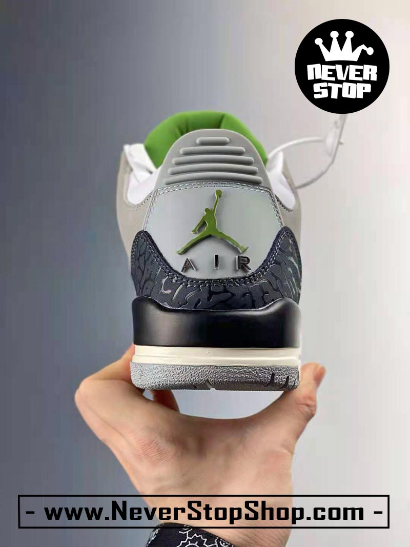 Giày bóng rổ Nike Jordan 3 Xám Xanh Lá bản đẹp chuẩn replica 1:1 authentic giá rẻ tại NeverStop Sneaker Shop Quận 3 HCM