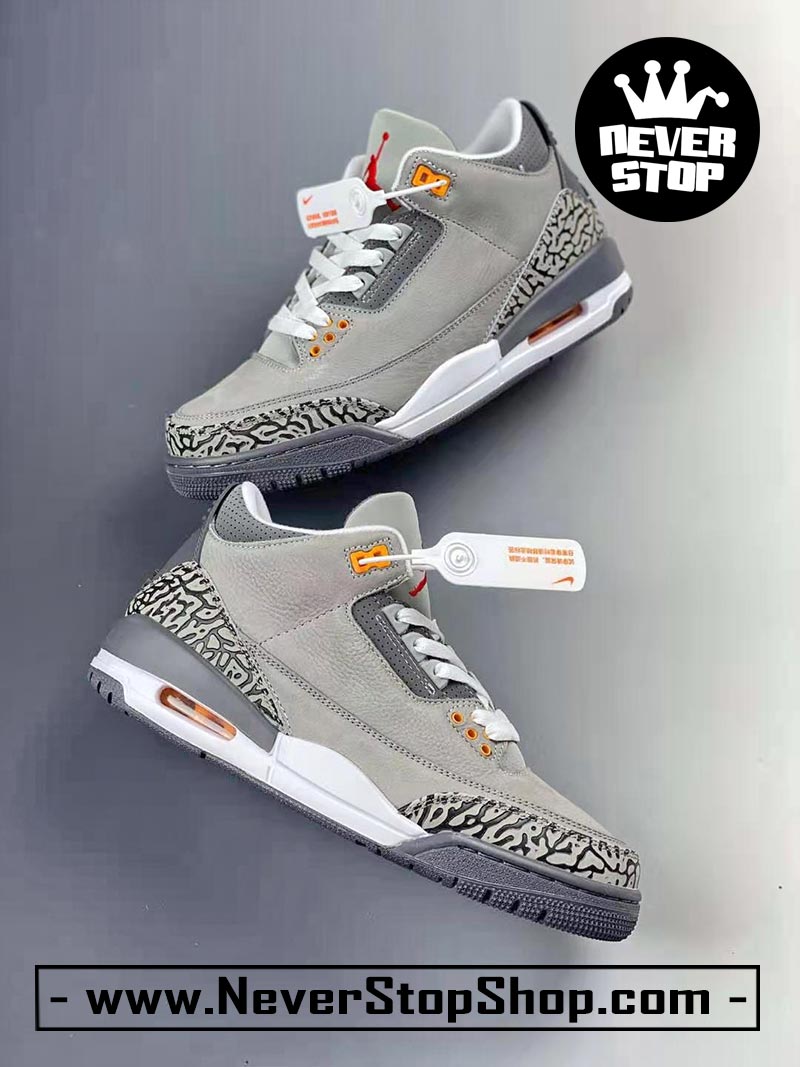 Giày bóng rổ Nike Jordan 3 Xám bản đẹp chuẩn replica 1:1 authentic giá rẻ tại NeverStop Sneaker Shop Quận 3 HCM