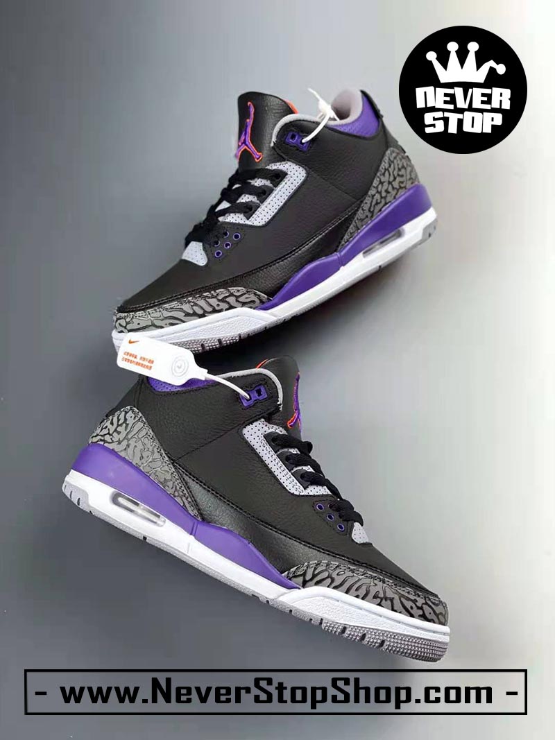 Giày bóng rổ Nike Jordan 3 Đen Tím bản đẹp chuẩn replica 1:1 authentic giá rẻ tại NeverStop Sneaker Shop Quận 3 HCM