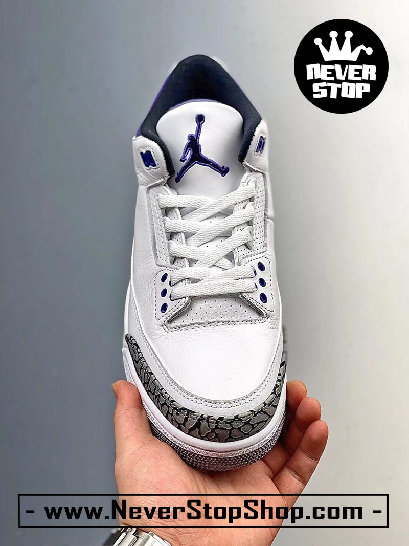 Giày bóng rổ Nike Jordan 3 Trắng Tím bản đẹp chuẩn replica 1:1 authentic giá rẻ tại NeverStop Sneaker Shop Quận 3 HCM