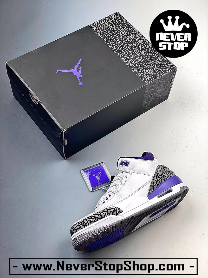 Giày bóng rổ Nike Jordan 3 Trắng Tím bản đẹp chuẩn replica 1:1 authentic giá rẻ tại NeverStop Sneaker Shop Quận 3 HCM