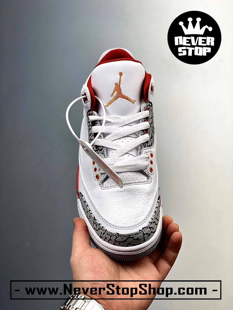 Giày bóng rổ Nike Jordan 3 Trắng Đỏ bản đẹp chuẩn replica 1:1 authentic giá rẻ tại NeverStop Sneaker Shop Quận 3 HCM