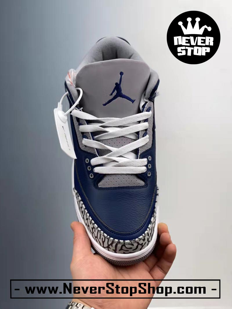 Giày bóng rổ Nike Jordan 3 Xanh Dương Trắng bản đẹp chuẩn replica 1:1 authentic giá rẻ tại NeverStop Sneaker Shop Quận 3 HCM