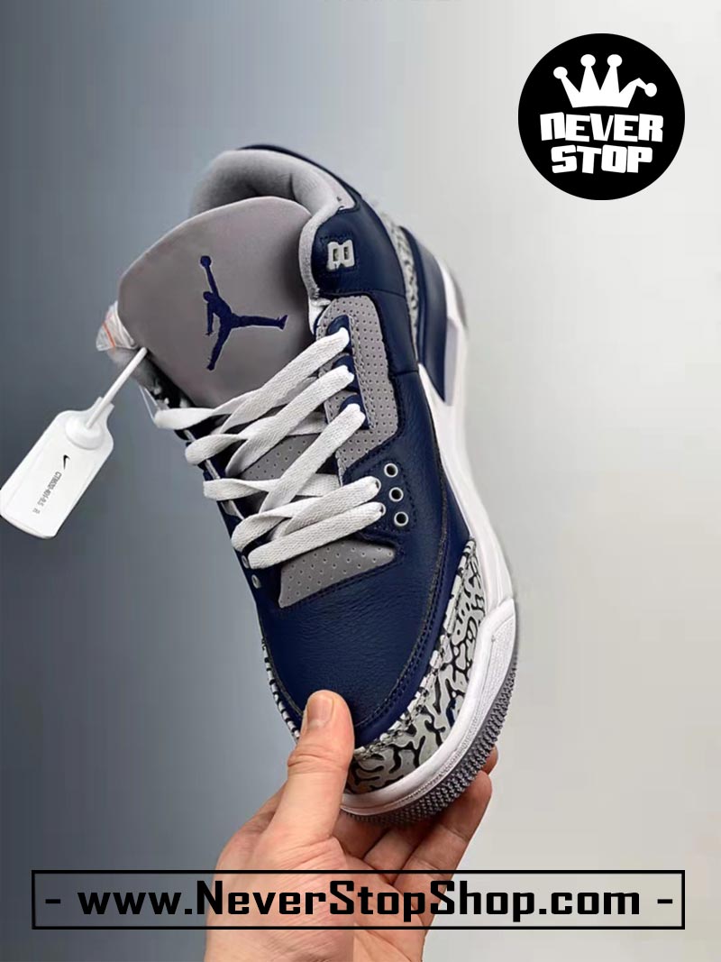 Giày bóng rổ Nike Jordan 3 Xanh Dương Trắng bản đẹp chuẩn replica 1:1 authentic giá rẻ tại NeverStop Sneaker Shop Quận 3 HCM