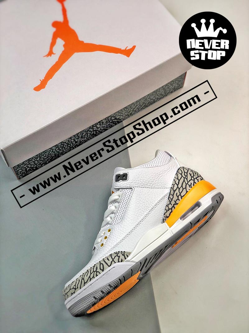 Giày bóng rổ Nike Jordan 3 Trắng Cam bản đẹp chuẩn replica 1:1 authentic giá rẻ tại NeverStop Sneaker Shop Quận 3 HCM