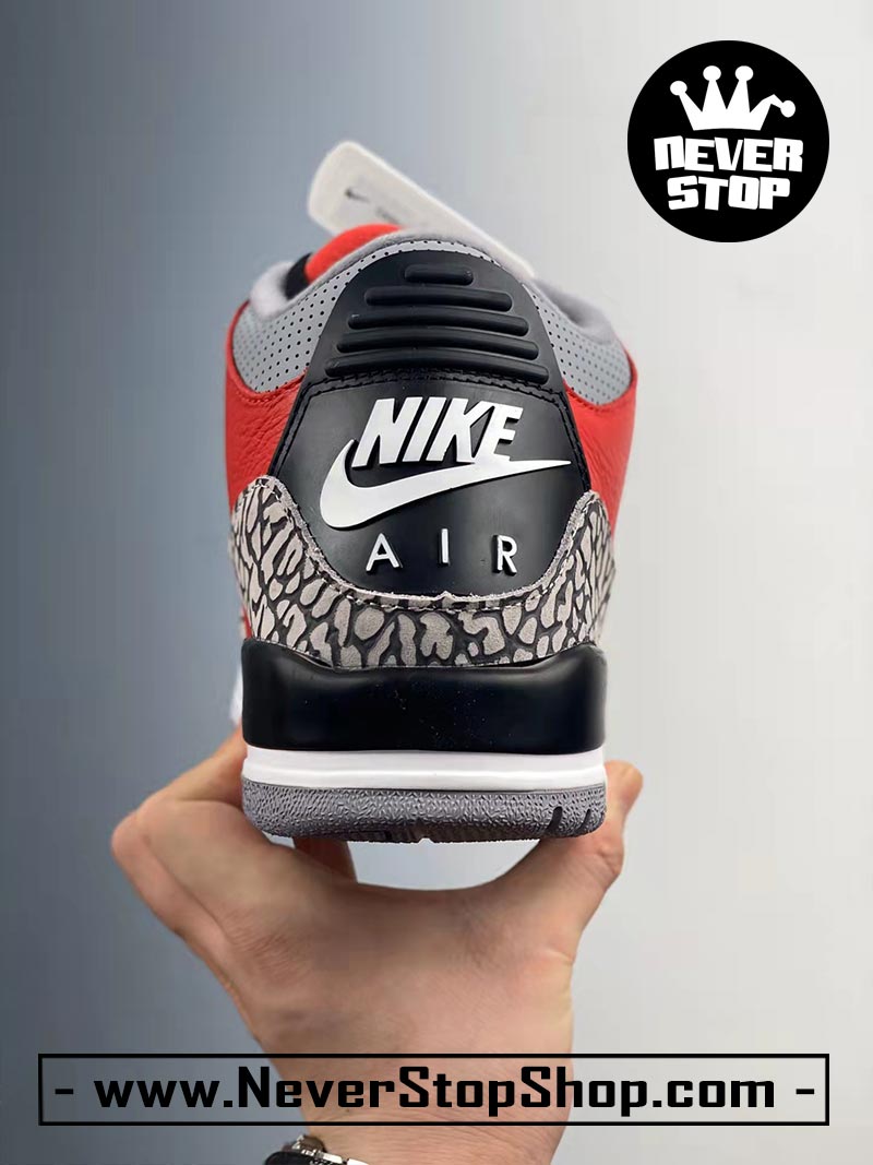 Giày bóng rổ Nike Jordan 3 Đỏ Xám bản đẹp chuẩn replica 1:1 authentic giá rẻ tại NeverStop Sneaker Shop Quận 3 HCM