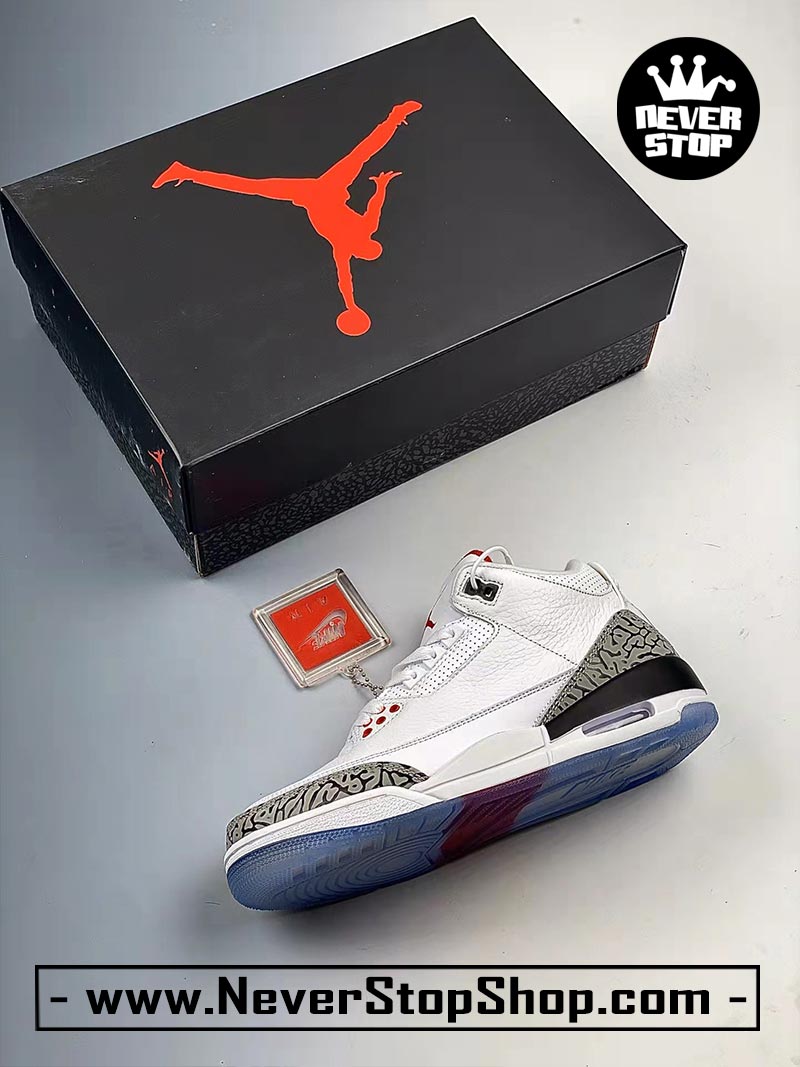 Giày bóng rổ Nike Jordan 3 Xi Măng Trắng bản đẹp chuẩn replica 1:1 authentic giá rẻ tại NeverStop Sneaker Shop Quận 3 HCM