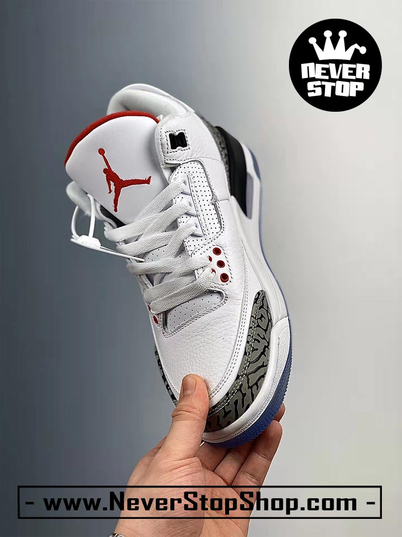 Giày bóng rổ Nike Jordan 3 Trắng bản đẹp chuẩn replica 1:1 authentic giá rẻ tại NeverStop Sneaker Shop Quận 3 HCM