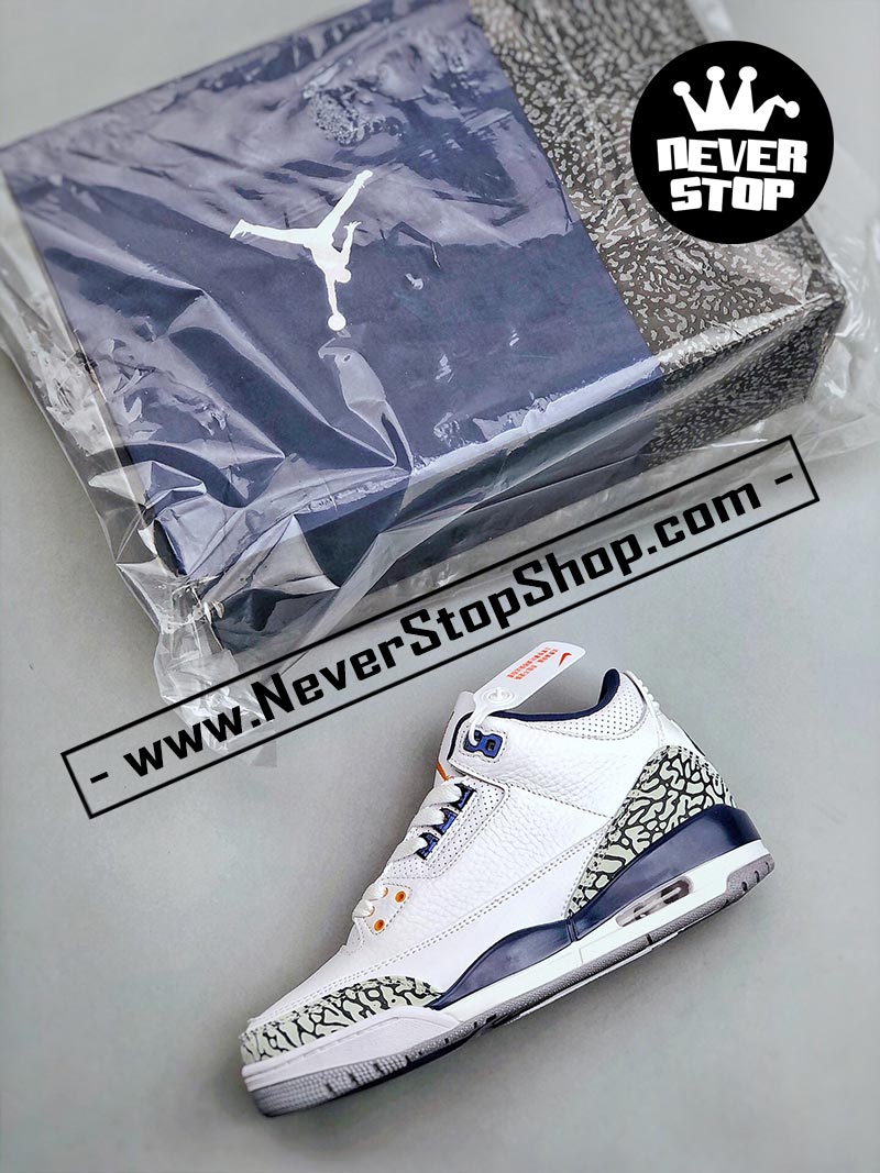 Giày bóng rổ Nike Jordan 3 Trắng Xanh bản đẹp chuẩn replica 1:1 authentic giá rẻ tại NeverStop Sneaker Shop Quận 3 HCM