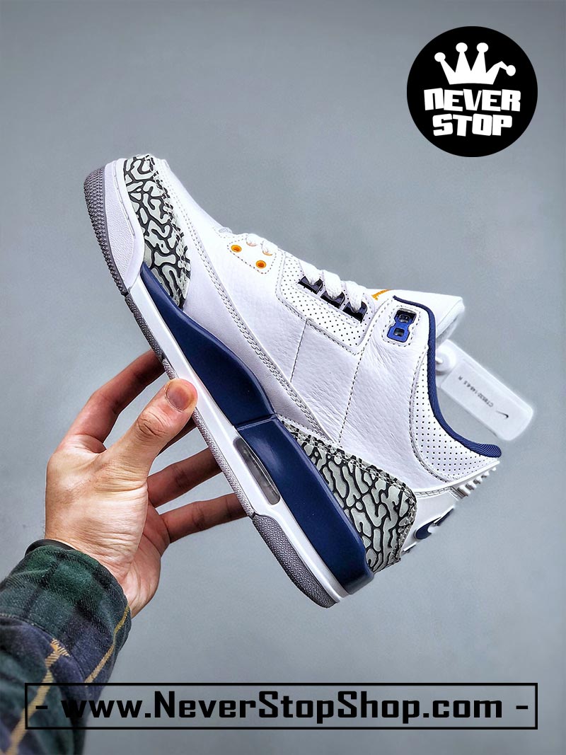 Giày bóng rổ Nike Jordan 3 Trắng Xanh bản đẹp chuẩn replica 1:1 authentic giá rẻ tại NeverStop Sneaker Shop Quận 3 HCM