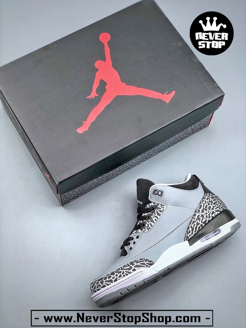 Giày bóng rổ Nike Jordan 3 Xám Đen bản đẹp chuẩn replica 1:1 authentic giá rẻ tại NeverStop Sneaker Shop Quận 3 HCM
