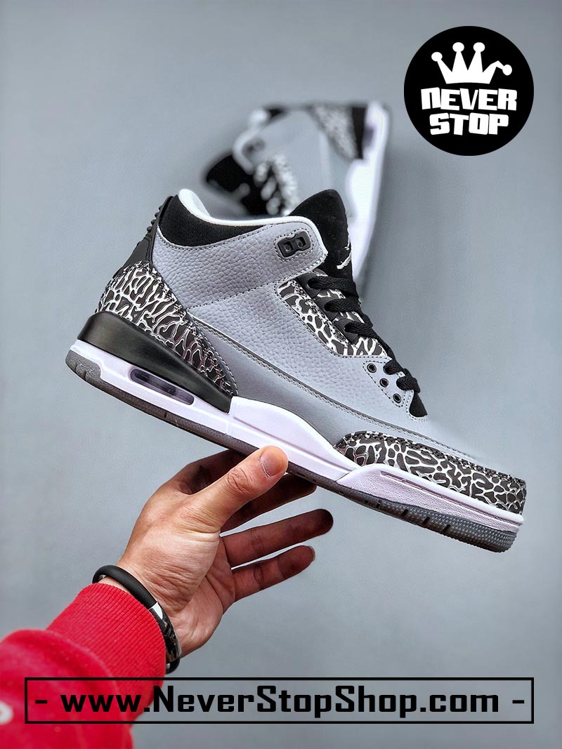 Giày bóng rổ Nike Jordan 3 Xám Đen bản đẹp chuẩn replica 1:1 authentic giá rẻ tại NeverStop Sneaker Shop Quận 3 HCM
