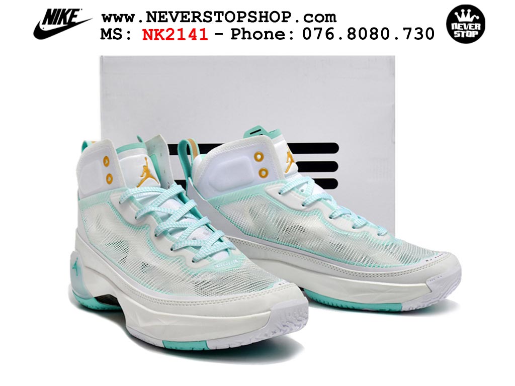 Giày bóng rổ nam nữ Nike Jordan 37 Trắng Xanh bản đẹp loại siêu cấp replica 1:1 giá rẻ tại NeverStop Sneaker Shop Quận 3 HCM