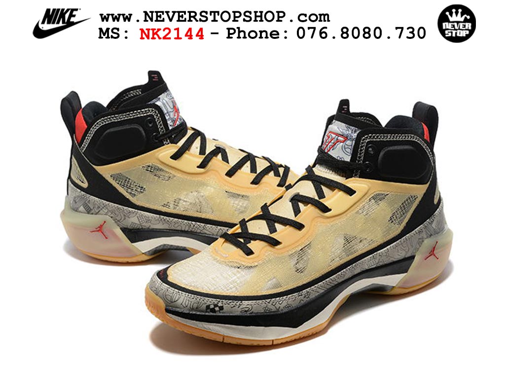 Giày bóng rổ nam nữ Nike Jordan 37 Vàng Đen bản đẹp loại siêu cấp replica 1:1 giá rẻ tại NeverStop Sneaker Shop Quận 3 HCM