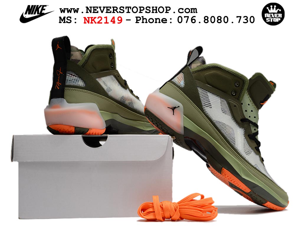 Giày bóng rổ nam nữ Nike Jordan 37 Xanh Lá Cam bản đẹp loại siêu cấp replica 1:1 giá rẻ tại NeverStop Sneaker Shop Quận 3 HCM