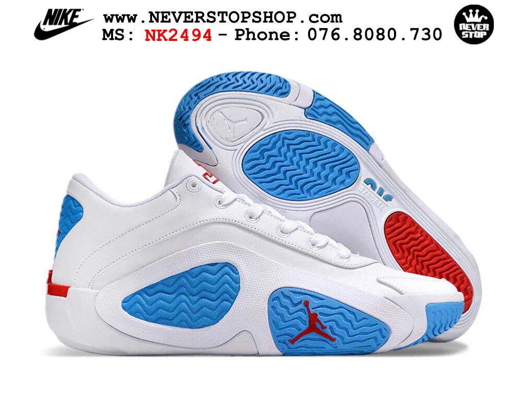 Giày bóng rổ nam Nike Jordan Tatum 2 JT 2 Trắng Xanh Dương hàng đẹp siêu cấp replica 1:1 best quality giá rẻ tại NeverStop Sneaker Shop Hồ Chí Minh