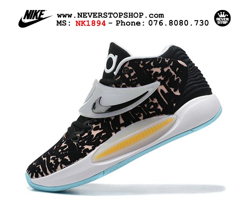 Giày Nike KD 14 Đen Trắng Xanh bóng rổ nam hàng đẹp sfake replica 1:1 giá rẻ tại NeverStop Sneaker Shop Quận 3 HCM
