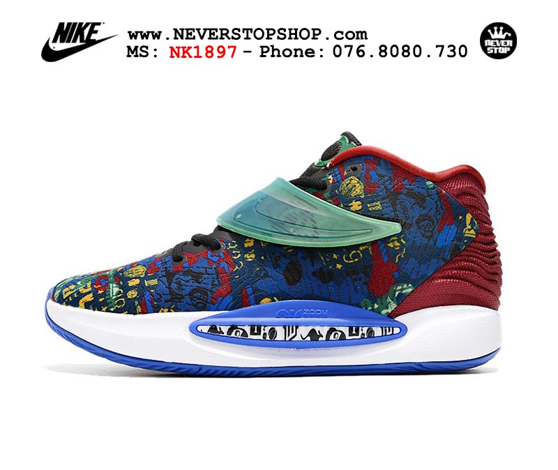 Giày Nike KD 14 Xanh Đỏ bóng rổ nam hàng đẹp sfake replica 1:1 giá rẻ tại NeverStop Sneaker Shop Quận 3 HCM