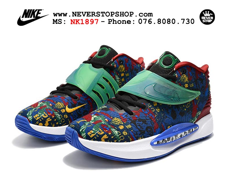 Giày Nike KD 14 Xanh Đỏ bóng rổ nam hàng đẹp sfake replica 1:1 giá rẻ tại NeverStop Sneaker Shop Quận 3 HCM
