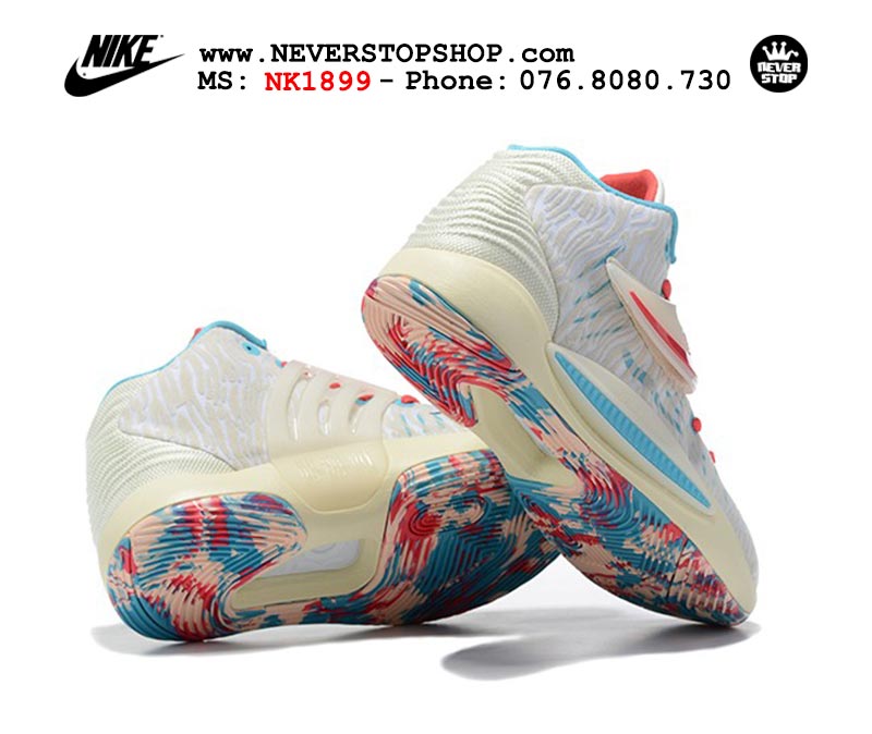 Giày Nike KD 14 Trắng Xanhbóng rổ nam hàng đẹp sfake replica 1:1 giá rẻ tại NeverStop Sneaker Shop Quận 3 HCM