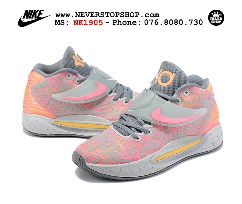 Giày Nike KD 14 Hồng Xám bóng rổ nam hàng đẹp sfake replica 1:1 giá rẻ tại NeverStop Sneaker Shop Quận 3 HCM