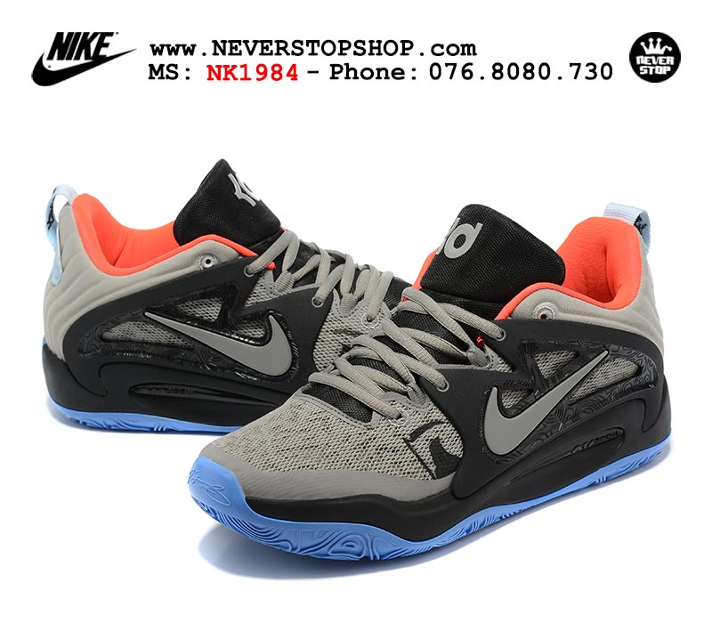 Giày bóng rổ nam Nike KD 15 Đen Xám Xanh bản đẹp chuẩn replica 1:1 authentic giá rẻ tại NeverStop Sneaker Shop Quận 3 HCM