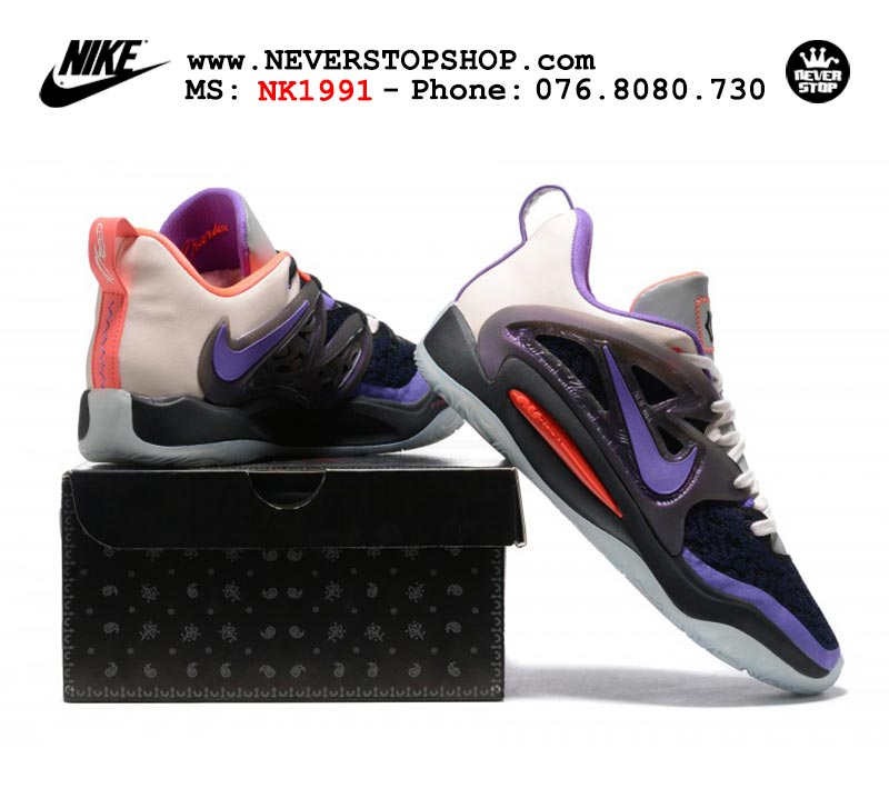 Giày bóng rổ nam Nike KD 15 Tím Đen Trắng bản đẹp chuẩn replica 1:1 authentic giá rẻ tại NeverStop Sneaker Shop Quận 3 HCM