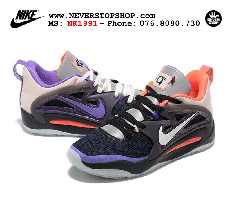 Giày bóng rổ nam Nike KD 15 Tím Đen Trắng bản đẹp chuẩn replica 1:1 authentic giá rẻ tại NeverStop Sneaker Shop Quận 3 HCM