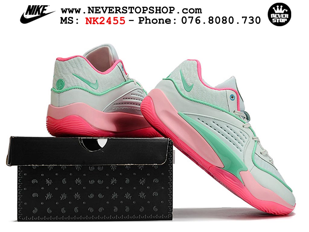 Giày bóng rổ nam Nike KD 16 Xanh Lá Hồng bản đẹp chuẩn replica 1:1 authentic giá rẻ tại NeverStop Sneaker Shop Quận 3 HCM