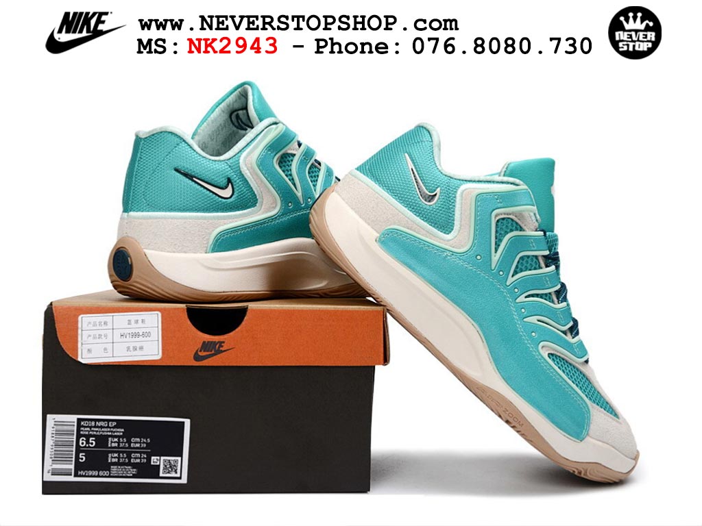 Giày bóng rổ cổ thấp NIKE KD 18 WANDA PRATT tích hợp full Air Zoom hàng chuẩn replica 1:1 siêu cấp, giá rẻ tốt nhất quận 3 HCM tại NeverStop Sneaker Shop Giày bóng rổ nam Nike KD 18 Xanh Ngọc Trắng bản best quality đẹp chuẩn replica 1:1 authentic giá rẻ tại NeverStop Sneaker Shop Quận 3 HCM
