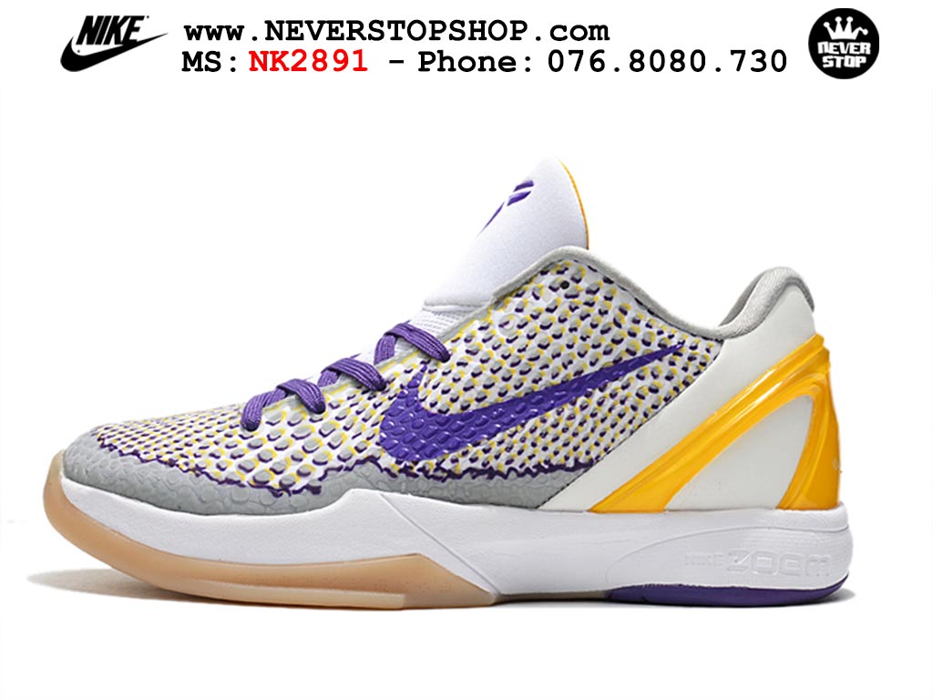 Giày bóng rổ NIKE KOBE 6 3D LAKERS cổ thấp hàng chuẩn replica 1:1 like auth, giá rẻ tốt nhất quận 3 HCM tại NeverStop Sneaker Shop Giày bóng rổ nam nữ Nike Kobe 6 Trắng Tím hàng đẹp replica 1:1 best quality giá rẻ tại NeverStop Sneaker Shop Quận 3 HCM