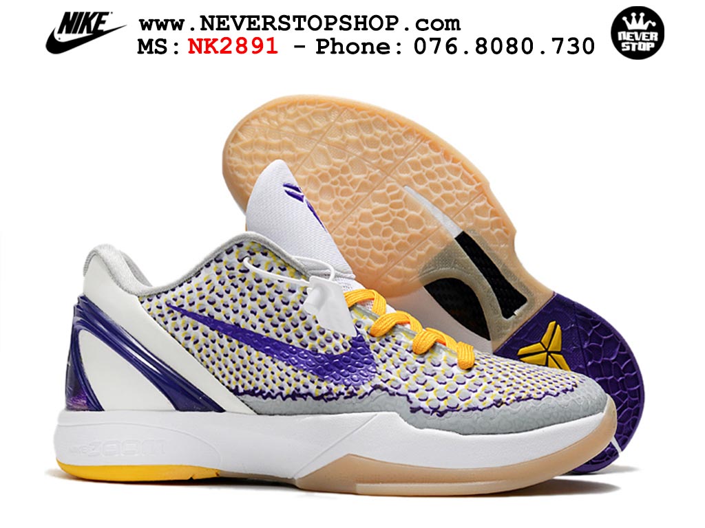 Giày bóng rổ NIKE KOBE 6 3D LAKERS cổ thấp hàng chuẩn replica 1:1 like auth, giá rẻ tốt nhất quận 3 HCM tại NeverStop Sneaker Shop Giày bóng rổ nam nữ Nike Kobe 6 Trắng Tím hàng đẹp replica 1:1 best quality giá rẻ tại NeverStop Sneaker Shop Quận 3 HCM