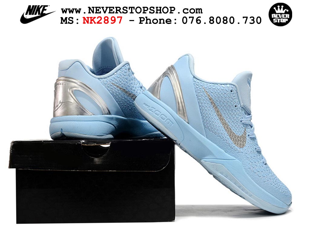 Giày bóng rổ NIKE KOBE 6 BLUE SILVER cổ thấp hàng chuẩn replica 1:1 like auth, giá rẻ tốt nhất quận 3 HCM tại NeverStop Sneaker Shop Giày bóng rổ nam nữ Nike Kobe 6 Xanh Da Trời Xám hàng đẹp replica 1:1 best quality giá rẻ tại NeverStop Sneaker Shop Quận 3 HCM