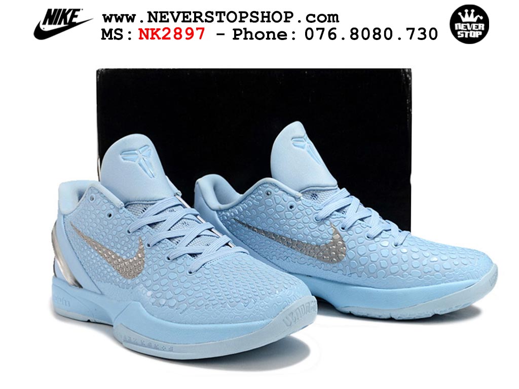 Giày bóng rổ NIKE KOBE 6 BLUE SILVER cổ thấp hàng chuẩn replica 1:1 like auth, giá rẻ tốt nhất quận 3 HCM tại NeverStop Sneaker Shop Giày bóng rổ nam nữ Nike Kobe 6 Xanh Da Trời Xám hàng đẹp replica 1:1 best quality giá rẻ tại NeverStop Sneaker Shop Quận 3 HCM