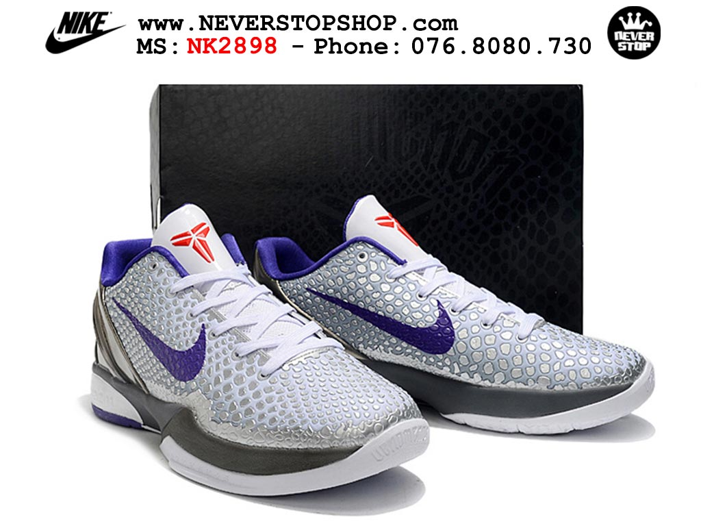 Giày bóng rổ nam nữ Nike Kobe 6 Xám Tím hàng đẹp replica 1:1 best quality giá rẻ tại NeverStop Sneaker Shop Quận 3 HCM