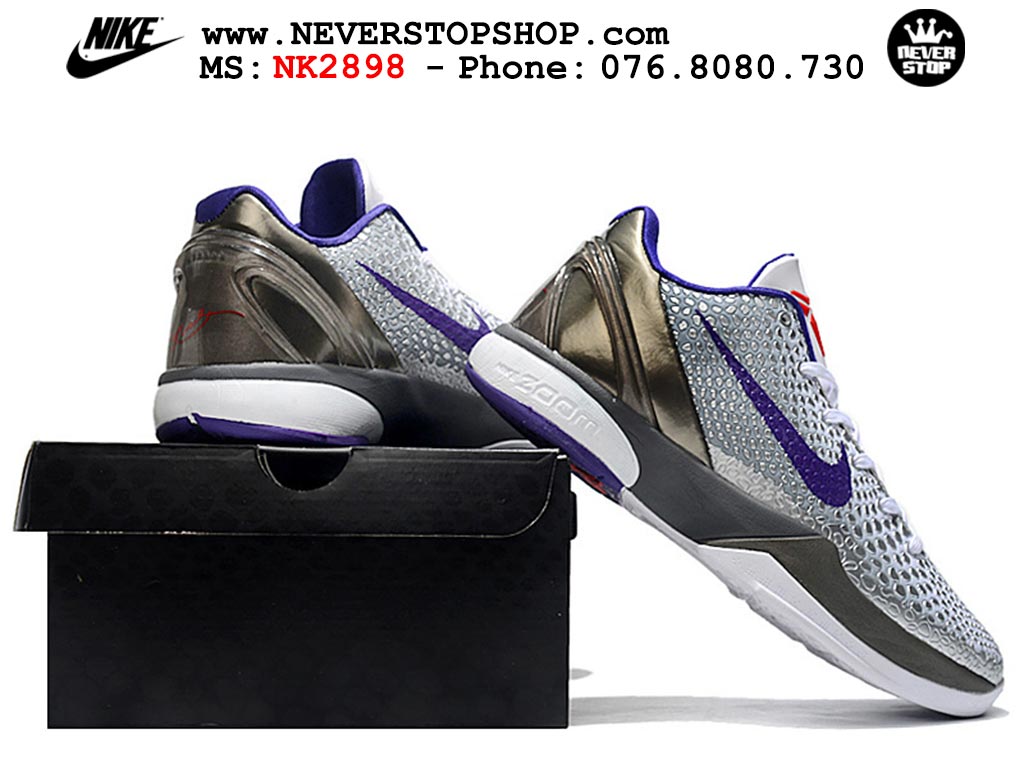 Giày bóng rổ nam nữ Nike Kobe 6 Xám Tím hàng đẹp replica 1:1 best quality giá rẻ tại NeverStop Sneaker Shop Quận 3 HCM
