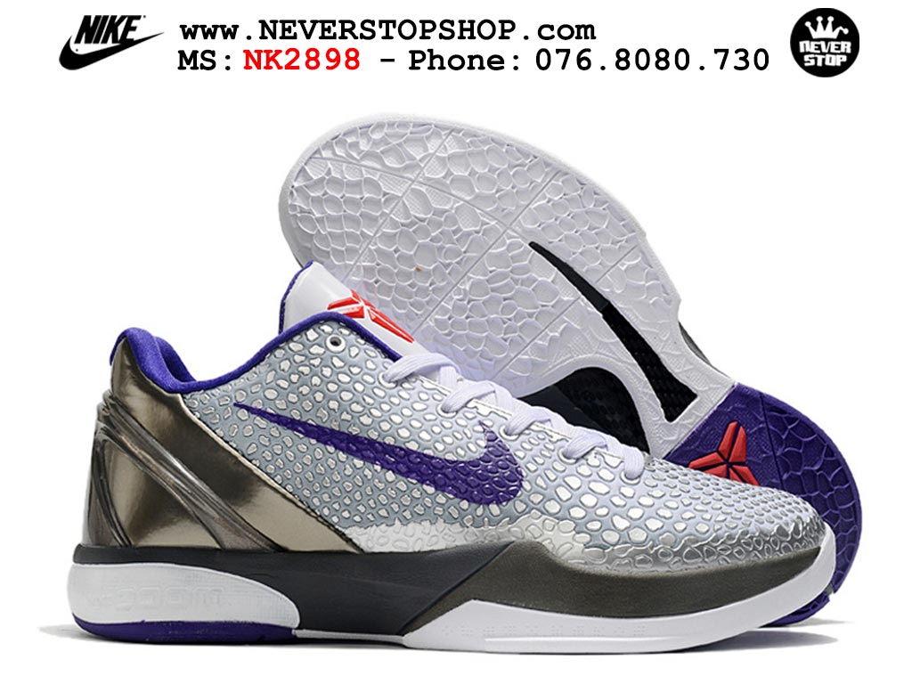 Giày bóng rổ nam nữ Nike Kobe 6 Xám Tím hàng đẹp replica 1:1 best quality giá rẻ tại NeverStop Sneaker Shop Quận 3 HCM