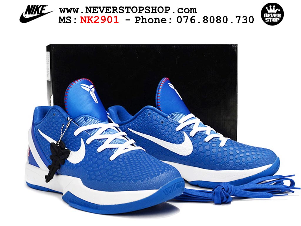 Giày bóng rổ nam nữ Nike Kobe 6 Xanh Dương Trắng hàng đẹp replica 1:1 best quality giá rẻ tại NeverStop Sneaker Shop Quận 3 HCM