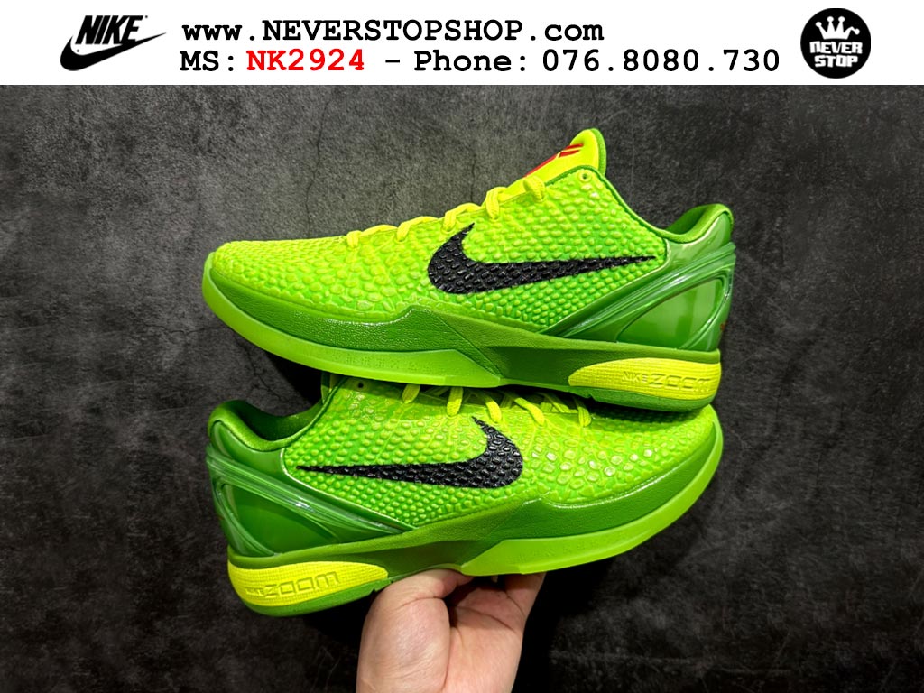 Giày bóng rổ nam nữ Nike Kobe 6 Xanh Lá Đỏ hàng đẹp replica 1:1 best quality giá rẻ tại NeverStop Sneaker Shop Quận 3 HCM